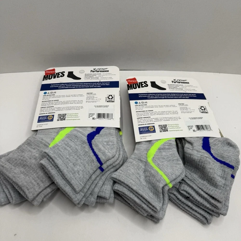 Hanes Moves X-Temp Boys Ankle Socks 12 Pairs Gray Shoe Size 3-9 New